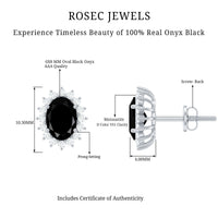 Real 2 Carat Oval Black Onyx Stud Earrings with Moissanite Halo
