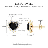4.8 Carat Lab Created Black and White Diamond Heart Stud Earrings with Halo