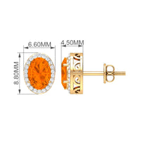 1.3 Carat Oval Cut Fire Opal and Diamond Halo Stud Earrings