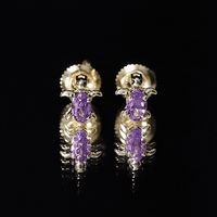 Natural Oval Amethyst Turtle Stud Earrings for Women