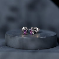 Natural Oval Amethyst Turtle Stud Earrings for Women