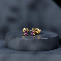 Natural Oval Amethyst Turtle Stud Earrings for Women