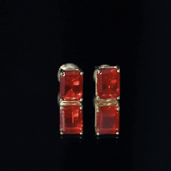 Emerald cut fire opal solitaire stud earrings for women in yellow by Rosec Jewels, showcasing elegant gemstone and classic design.