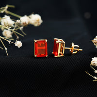 2 CT Emerald Cut Fire Opal Solitaire Stud Earrings for Women