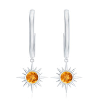 Natural Citrine Sunburst Drop Hoop Earrings
