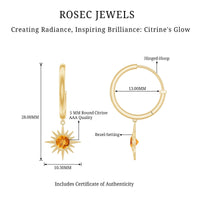 Natural Citrine Sunburst Drop Hoop Earrings