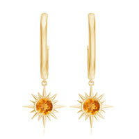 Natural Citrine Sunburst Drop Hoop Earrings