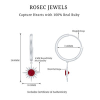Natural 0.5 Carat Ruby Sunburst Drop Hoop Earrings for Women
