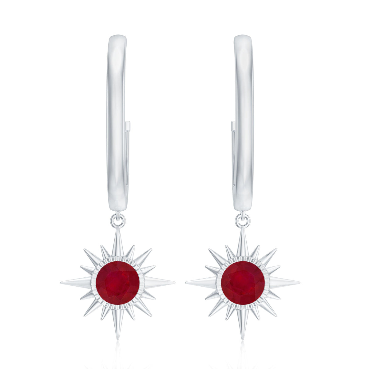 Natural 0.5 Carat Ruby Sunburst Drop Hoop Earrings for Women
