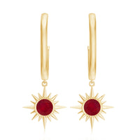 Natural 0.5 Carat Ruby Sunburst Drop Hoop Earrings for Women