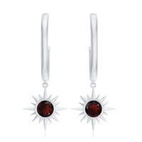 Real Garnet Sunburst Drop Hoop Earring for Women