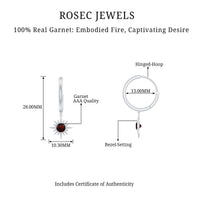 Real Garnet Sunburst Drop Hoop Earring for Women