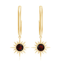 Real Garnet Sunburst Drop Hoop Earring for Women