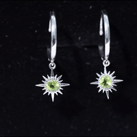 Round Shape 1 Carat Peridot Sunburst Hoop Drop Earrings For Women
