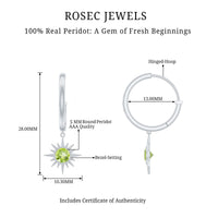 Round Shape 1 Carat Peridot Sunburst Hoop Drop Earrings For Women