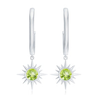 Round Shape 1 Carat Peridot Sunburst Hoop Drop Earrings For Women