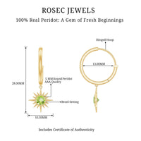 Round Shape 1 Carat Peridot Sunburst Hoop Drop Earrings For Women