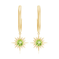 Round Shape 1 Carat Peridot Sunburst Hoop Drop Earrings For Women