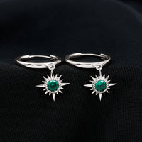0.5 Carat Round Cut Lab Created Emerald Sunburst Hoop Earrings