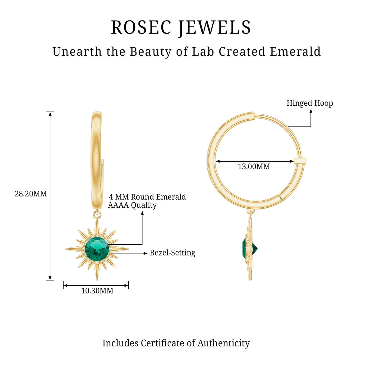 0.5 Carat Round Cut Lab Created Emerald Sunburst Hoop Earrings