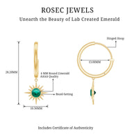0.5 Carat Round Cut Lab Created Emerald Sunburst Hoop Earrings