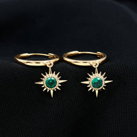 0.5 Carat Round Cut Lab Created Emerald Sunburst Hoop Earrings