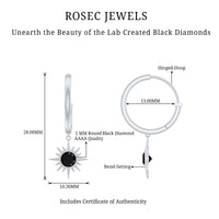 Lab Created Black Diamond Sunburst Hoop Earrings in Bezel Setting