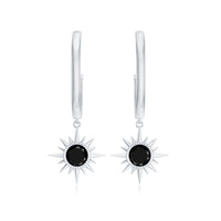 Lab Created Black Diamond Sunburst Hoop Earrings in Bezel Setting
