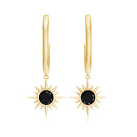 Lab Created Black Diamond Sunburst Hoop Earrings in Bezel Setting
