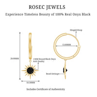 Natural Black Onyx Sunburst Hoop Drop Earrings