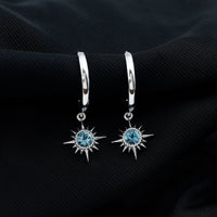 0.5 Carat Aquamarine Sunburst Hoop Earrings For Women