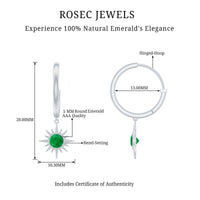 Real Emerald Sunburst Hoop Drop Earrings with Certificate