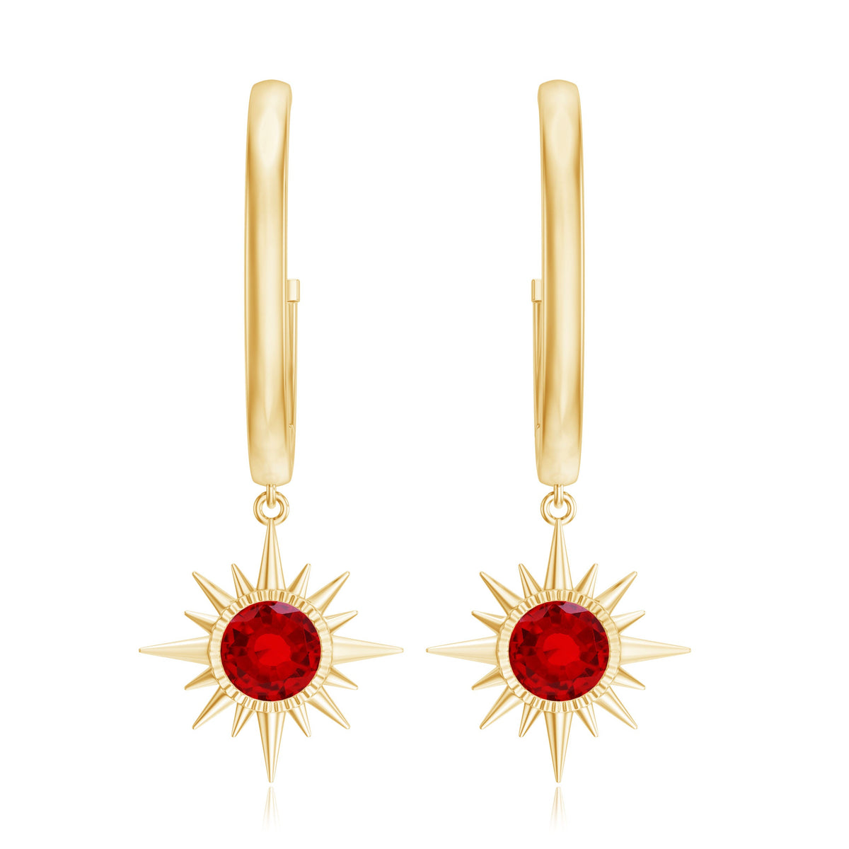 Lab Created Ruby Hoop Drop Earrings With Certificate