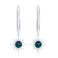 Real London Blue Topaz Sunburst Hoop Drop Earrings for Women