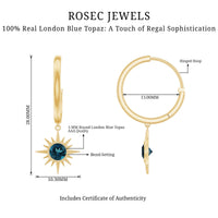 Real London Blue Topaz Sunburst Hoop Drop Earrings for Women