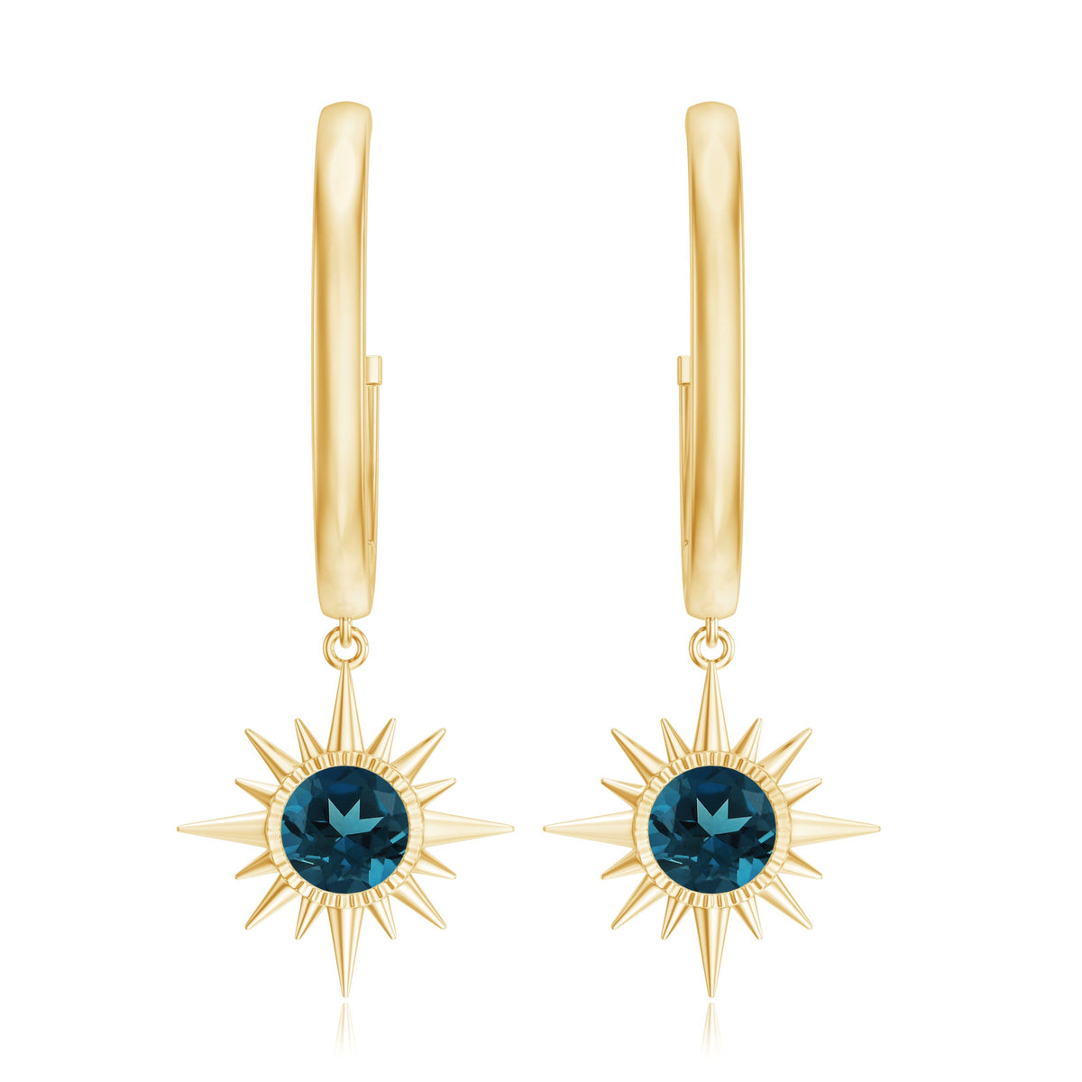 Real London Blue Topaz Sunburst Hoop Drop Earrings for Women