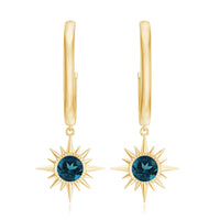 Real London Blue Topaz Sunburst Hoop Drop Earrings for Women