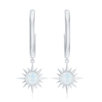 Natural 0.7 Carat Moonstone Sunburst Drop Earrings with Hinged Hoop