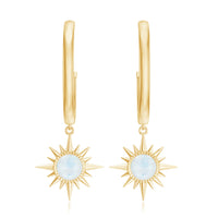 Natural 0.7 Carat Moonstone Sunburst Drop Earrings with Hinged Hoop
