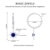 Lab Created Blue Sapphire Hoop Drop Earrings With Certificate