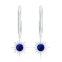 Lab Created Blue Sapphire Hoop Drop Earrings With Certificate
