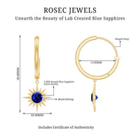 Lab Created Blue Sapphire Hoop Drop Earrings With Certificate