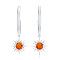 Certified Real Fire Opal Sunburst Drop Hoop Earrings