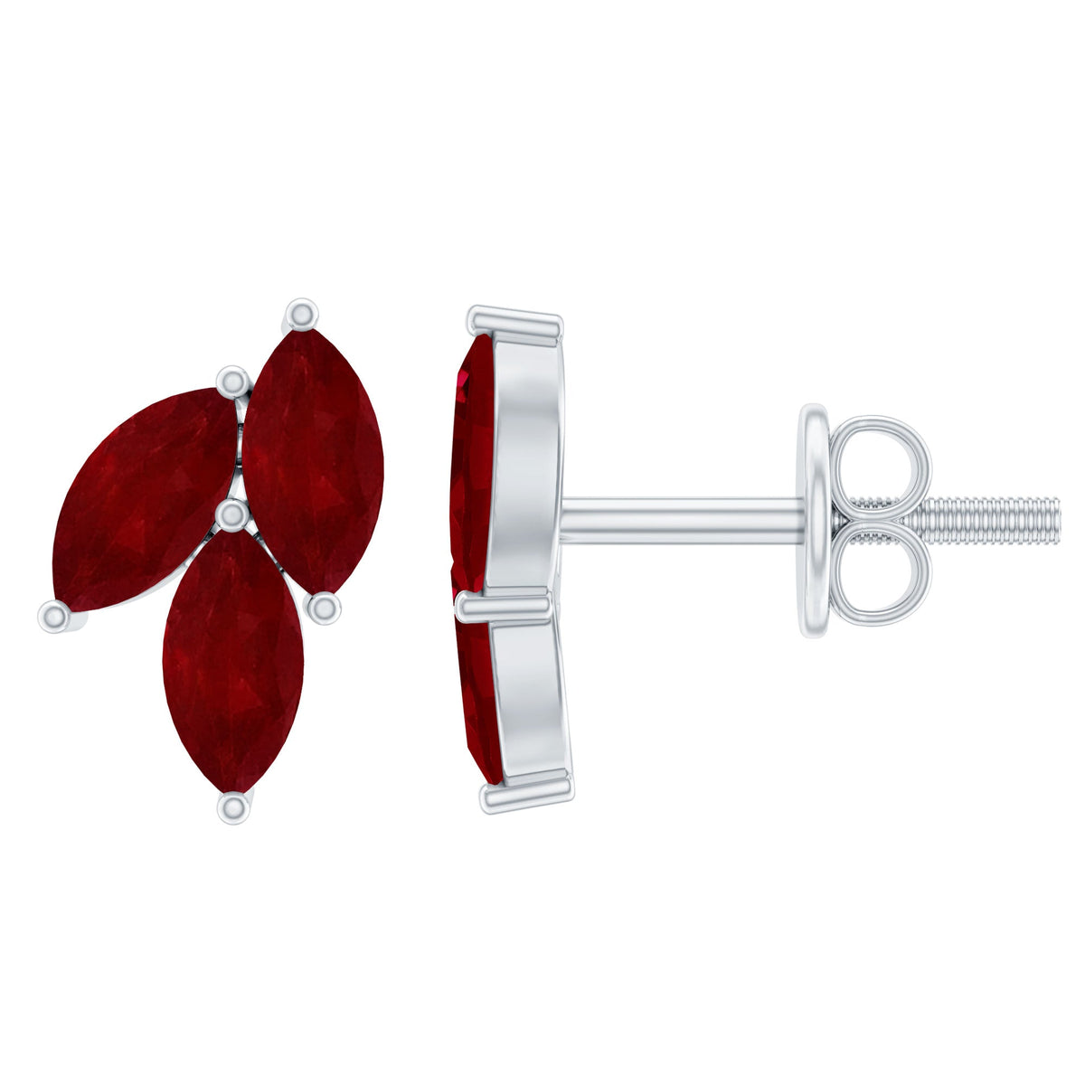 Certified marquise shape ruby leaf stud earrings for women by Rosec Jewels, featuring elegant ruby and leaf design.
