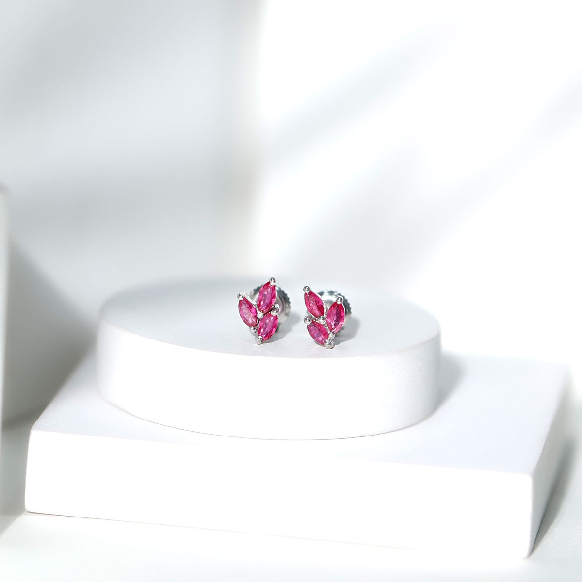 Certified marquise shape ruby leaf stud earrings for women by Rosec Jewels, featuring elegant ruby and leaf design.