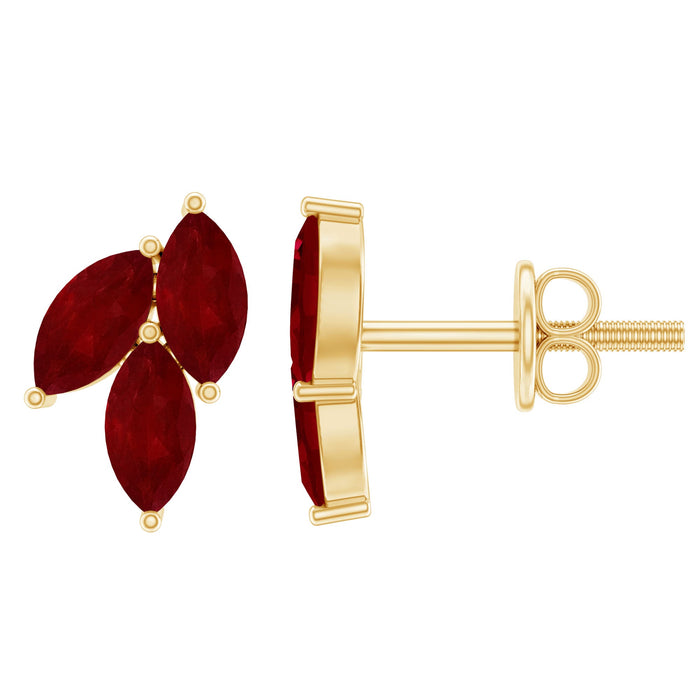 Certified marquise shape ruby leaf stud earrings for women by Rosec Jewels, featuring elegant ruby and leaf design.