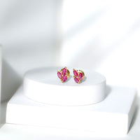 Certified marquise shape ruby leaf stud earrings for women by Rosec Jewels, featuring elegant ruby leaves on sterling silver posts.