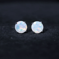 4 Carat Round Cut Ethiopian Opal Solitaire Stud Earrings