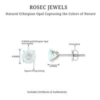 4 Carat Round Cut Ethiopian Opal Solitaire Stud Earrings