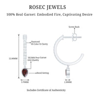 Genuine Garnet Teardrop Hoop Earrings with Diamonds
